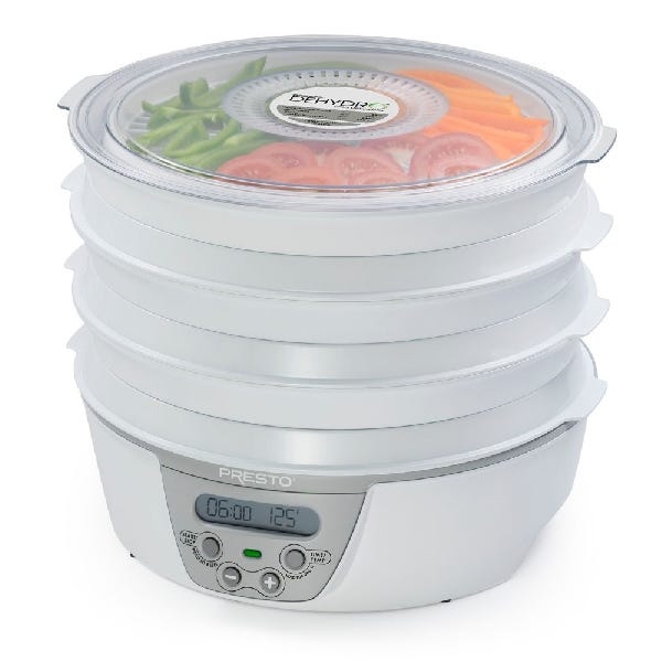 Presto Dehydro Series 06301 Food Dehydrator, 750 W, 6-Tray, Plastic, White