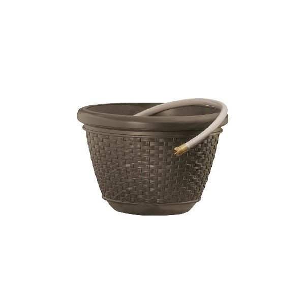 Suncast Hose Pot, 5/8 in Hose, 100 ft Capacity, Resin, Brown, Java