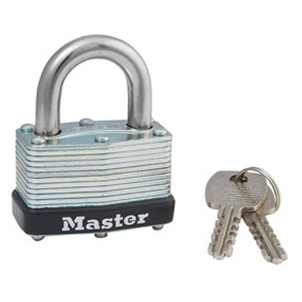 Master Lock 500D Laminated Padlock, Keyed Different Key, 9/32 in Dia Shackle, 13/16 in H Shackle, Steel Shackle