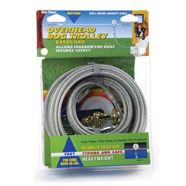 Four Paws Trolley Exerciser, Heavyweight, 50 ft L Belt/Cable, Silver, For: Dogs Over 50 lb