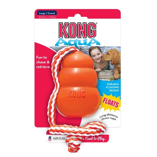 Kong Dog Toy, L, Retrieve, Aqua, Foam, Orange