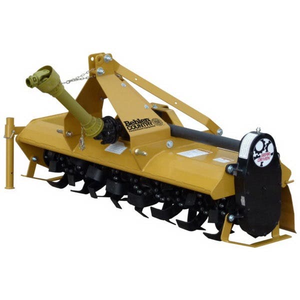 Behlen Country Rotary Tiller 6 ft OAL Yellow Frame 1 Hitch 25 to 50 hp Tractor