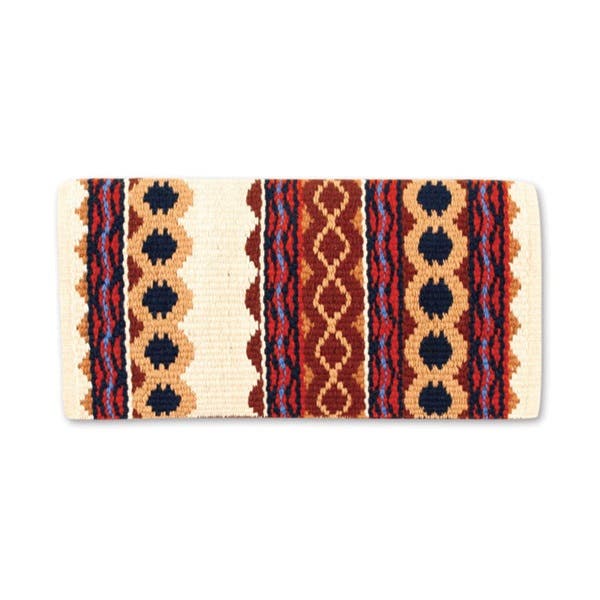 Mayatex Riverland Series Saddle Blanket, Wool, Cream/Navy Blue/Periwinkle/Rust