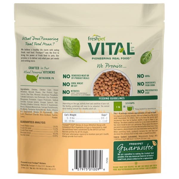 Vital Cat Food, Chicken, Ocean Whitefish, Antioxidant-Rich Vegetable, Egg, 1 lb, Bag