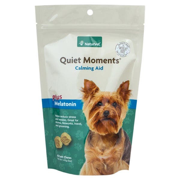 NaturVet Quiet Moments Calming Aid Plus Melatonin, Over 12 weeks Lifestage, Soft Chew, 5.4 oz Cup