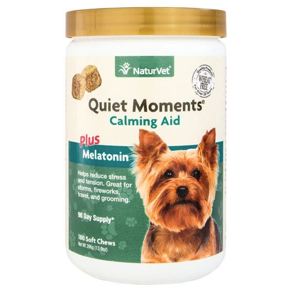NaturVet Quiet Moments Calming Aid Plus Melatonin, Over 12 weeks Lifestage, Soft Chew, 5.4 oz Cup