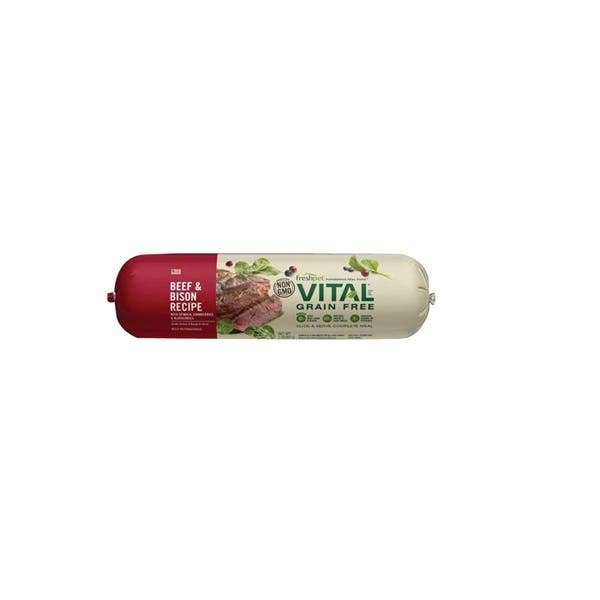 Vital Dog Food, Bison, Beef, Blueberries, Cranberries, Spinach, 2 lb, Roll