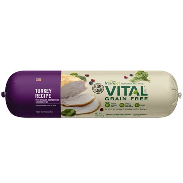 Vital Dog Food, Dry, Blueberries, Cranberries, Spinach, Turkey, 2 lb, Roll