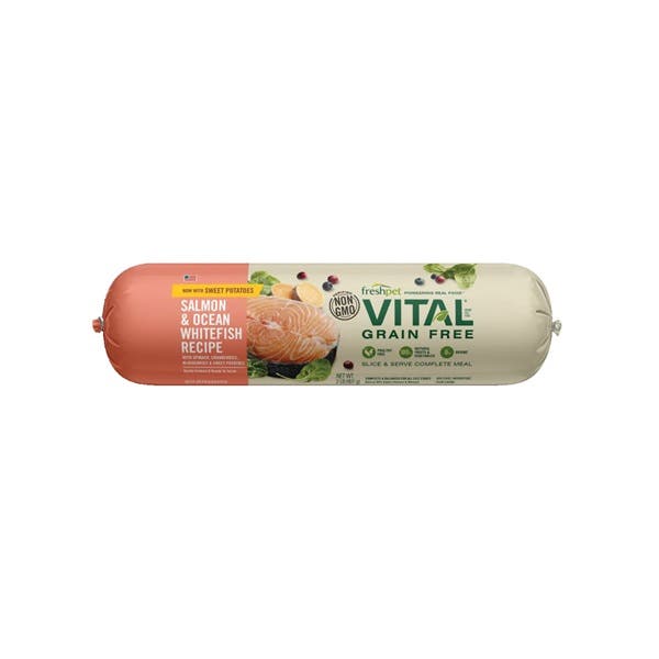 Vital Dog Food, Dry, Blueberries, Cranberries, Ocean Whitefish, Salmon, Spinach, Sweet Potatoes, 2 lb, Roll