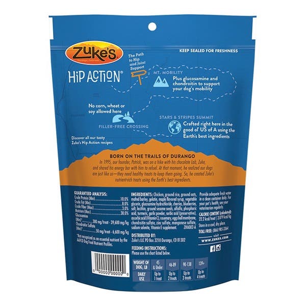 Zuke's Hip Action 21110 Dog Treat, Chicken Flavor, 6 oz Pouch