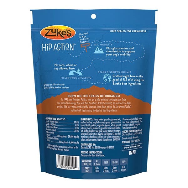 Zuke's Hip Action 21052 Dog Treat, Oats, Peanut Butter Flavor, 6 oz Pouch