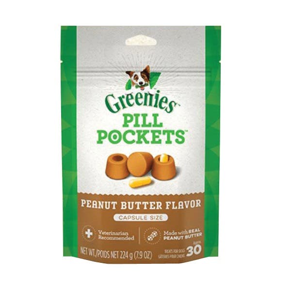 Greenies Pill Pockets 10128 Dog Treat, Capsule, Peanut Butter Flavor, 7.9 oz