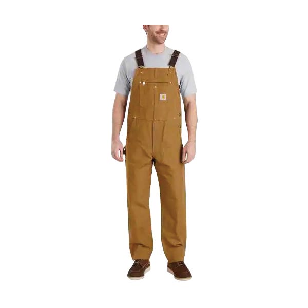 Carhartt 102776-21136 34A Bib Overalls, Unlined, L, 36 in L Inseam, 34 in Waist, Cotton Duck, Carhartt Brown
