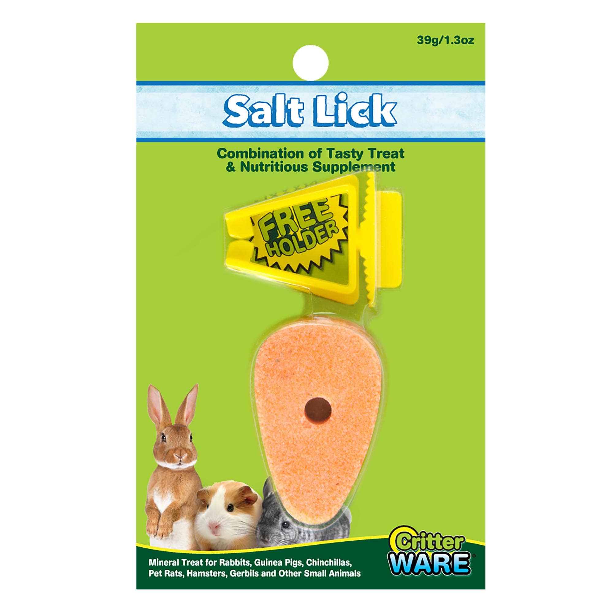 Ware Carrot Salt Lick with Holder, Chinchillas, Gerbils, Guinea Pigs, Hamsters, Pet Rats, Rabbits, Small Breed