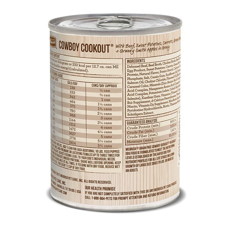 Merrick Grain Free 295830 Dog Food, Cowboy Cookout, XS, 12.7 oz Can