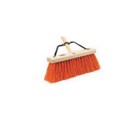 Harper Push Broom, 16 in Sweep Face, 6-1/4 in L Trim, Synthetic Fiber Bristle, 67 in L, Wood Handle, Orange