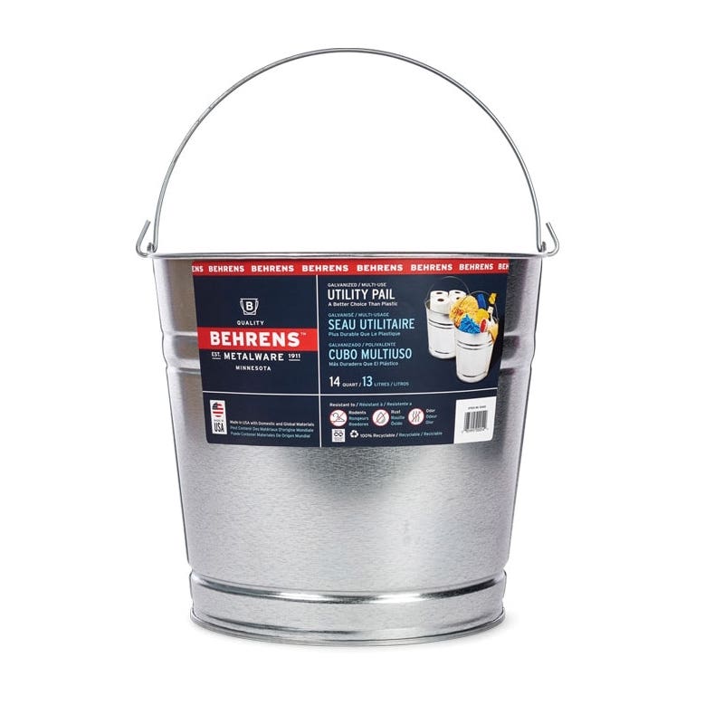 Behrens 1214GS Utility Pail, 14 qt Capacity, Steel, Galvanized