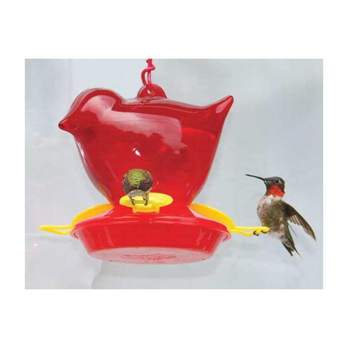 Songbird ESSENTIALS Bird Feeder, 12 oz, Nectar, 3-Port/Perch, Red, 5 in H