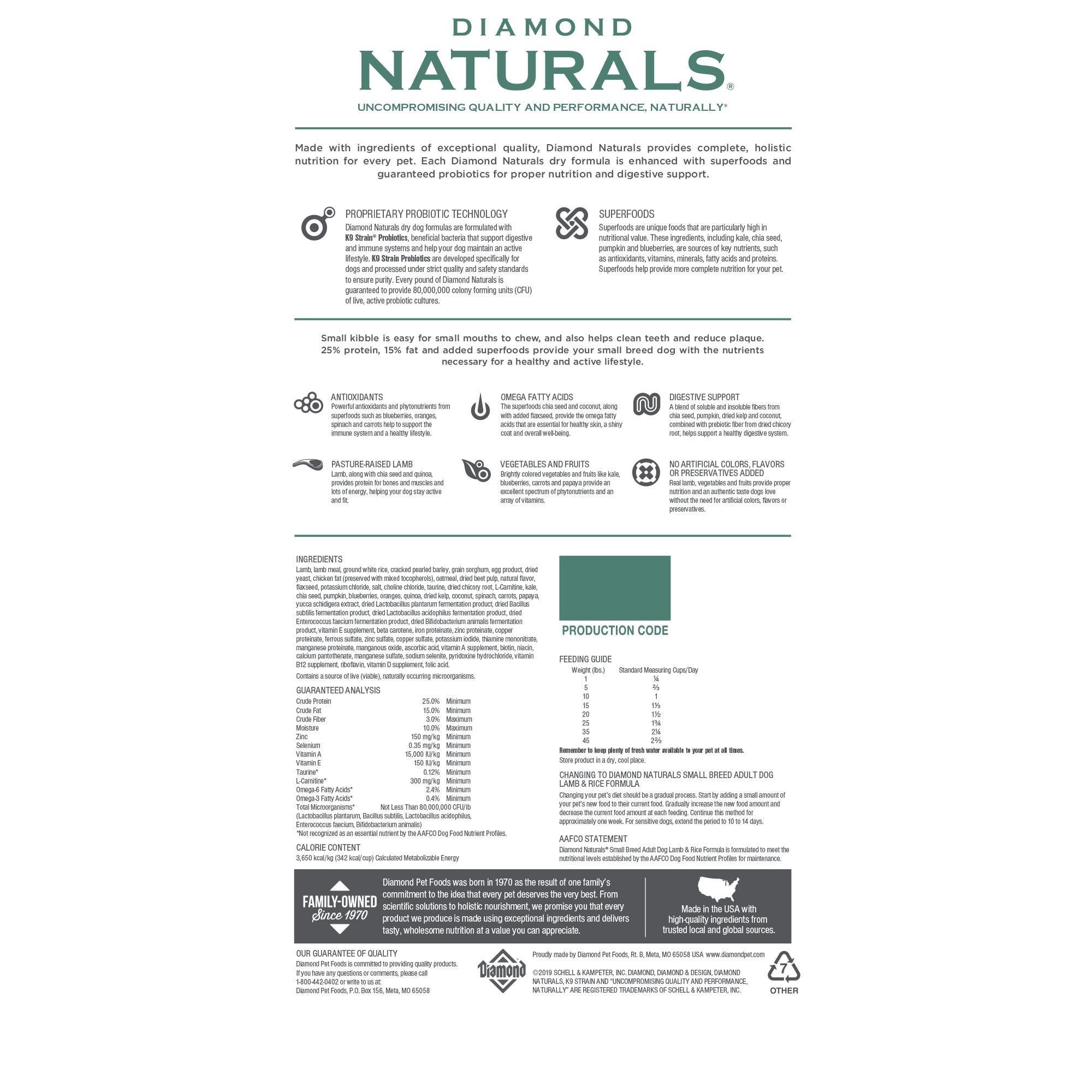 Diamond Naturals Small Breed Adult Dog Lamb Meal & Rice Dry Food, 18 lb