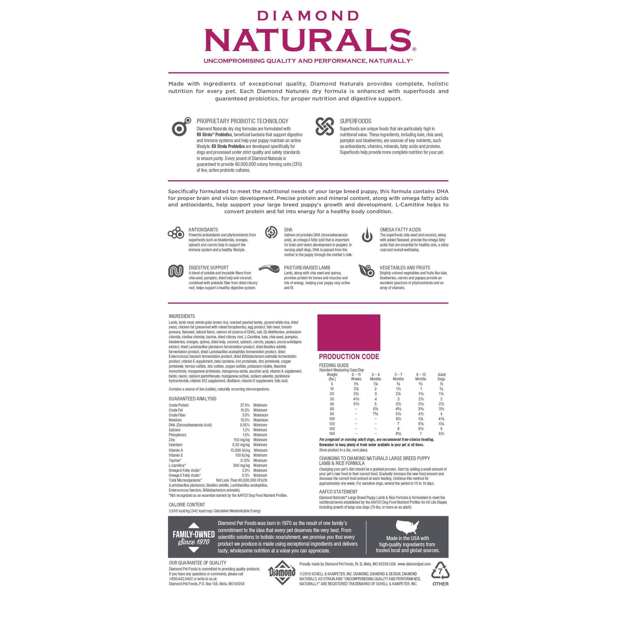 Diamond Naturals Large Breed Puppy Lamb Meal & Rice Dry Food, 20 lb - 786787