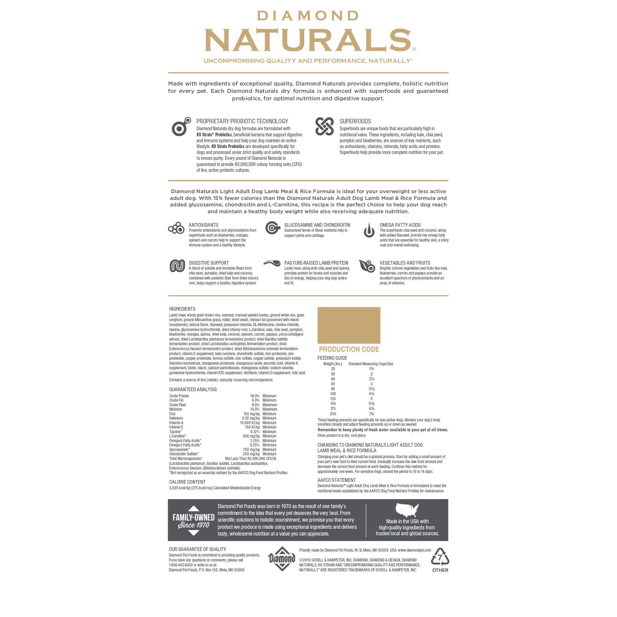 Diamond Naturals Light Adult Dog Lamb Meal & Rice Dry Food, 30 lb