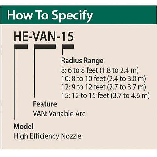 Rain Bird Spray Nozzle, 10 to 12 ft, 23 deg Nozzle Trajectory, High-Efficiency, Variable Arc Nozzle, Plastic