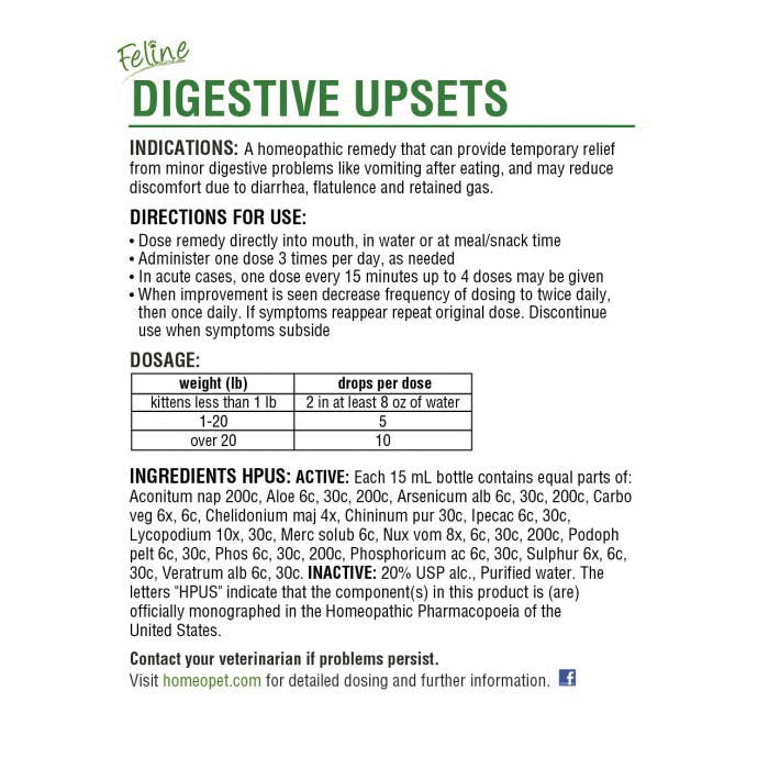 HomeoPet Feline 04724 Digestive Upsets Drop, Liquid, 15 mL Bottle