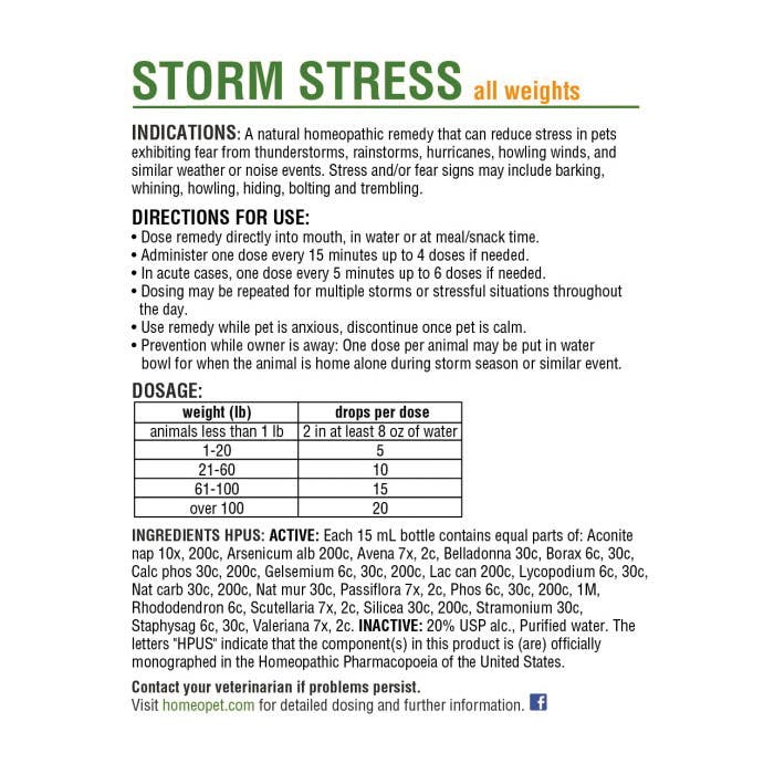 HomeoPet Storm Stress Relief, Liquid, 15 mL Bottle
