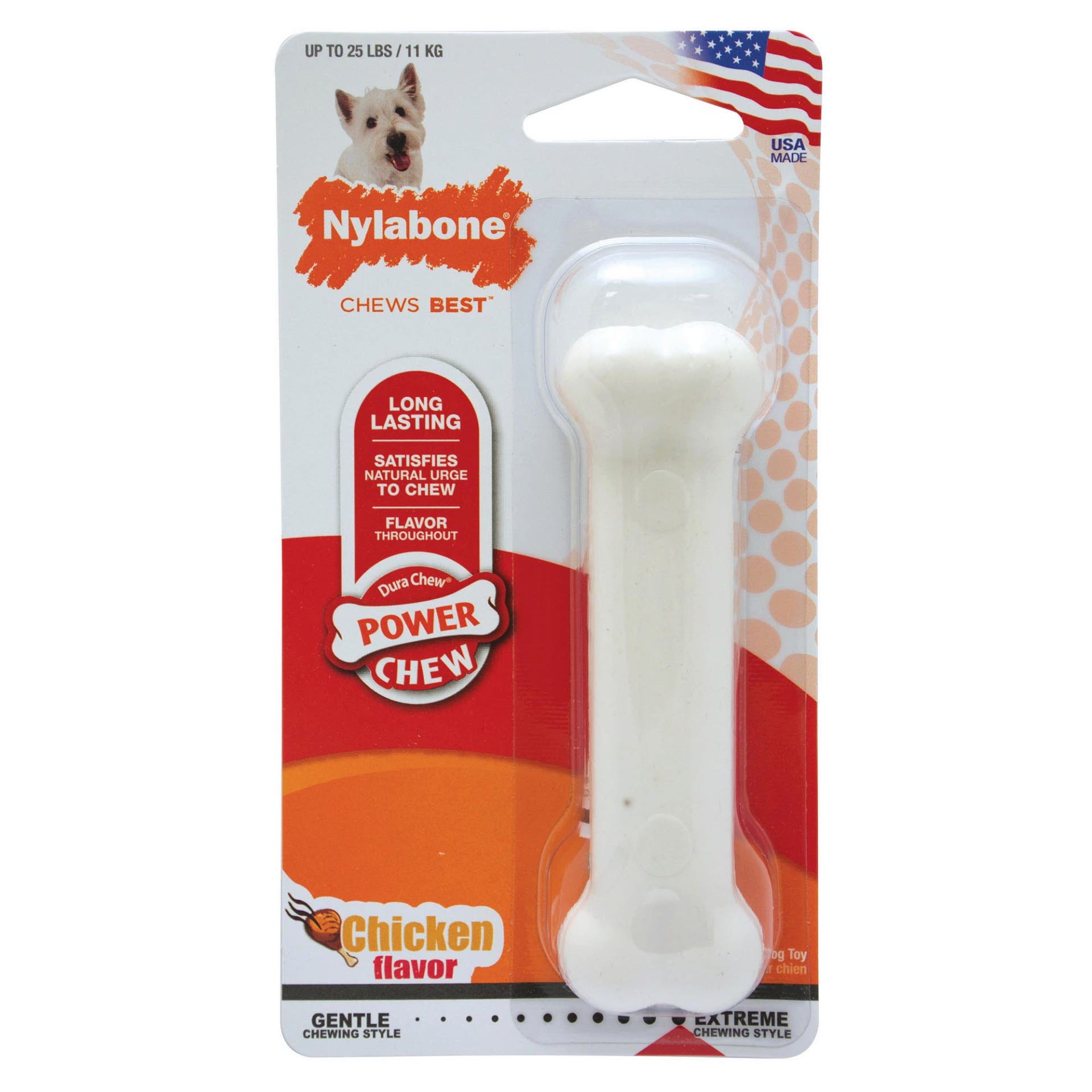 Nylabone Power Chew NCF102P Dog Toy, Regular, Chew Toy, Chicken Bone, Nylon
