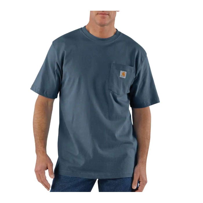 Carhartt T-Shirt, L, Tall, Cotton, Bluestone, Crew Neck Collar, Short Sleeve, Original Fit