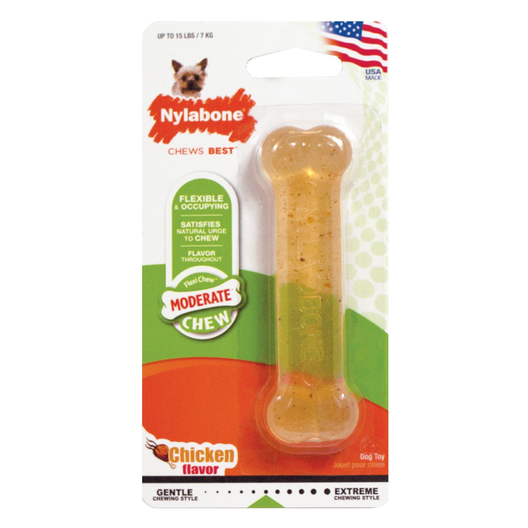 Nylabone Moderate Chew Dog Toy, Wolf, Chew Toy, Chicken Bone, Plastic, White