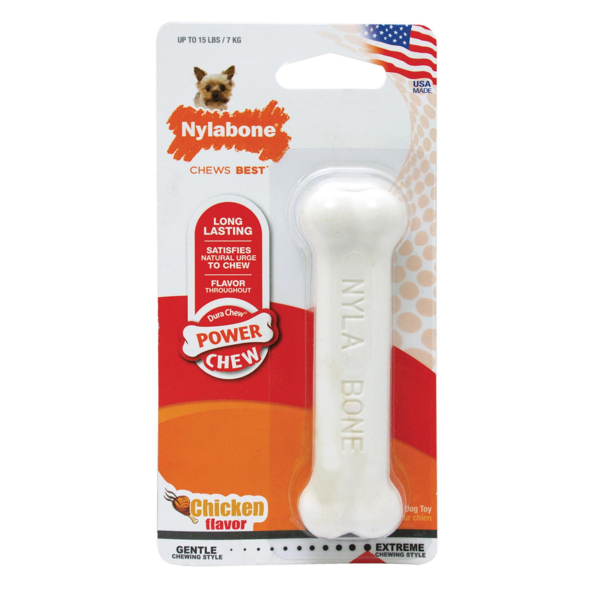 Nylabone Power Chew NCF101P Dog Toy, Petite, Chew Toy, Chicken Bone, Nylon