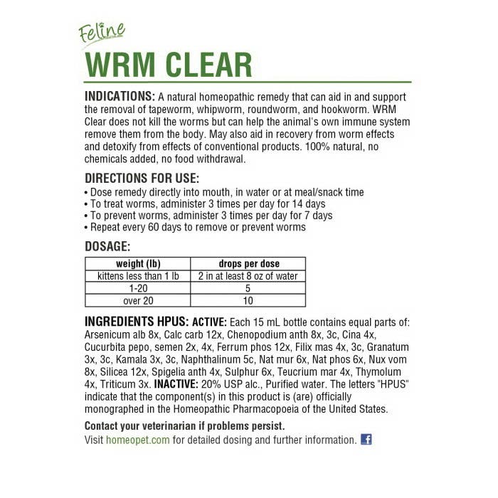 HomeoPet Feline 04730 WRM Clear Drop, Liquid, 15 mL Bottle