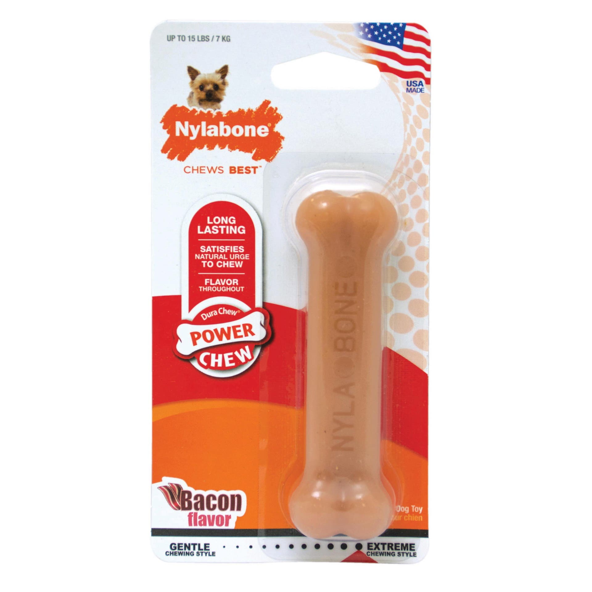 Nylabone Power Chew NB103P Dog Toy, Wolf, Chew Toy, Bacon Bone, Nylon