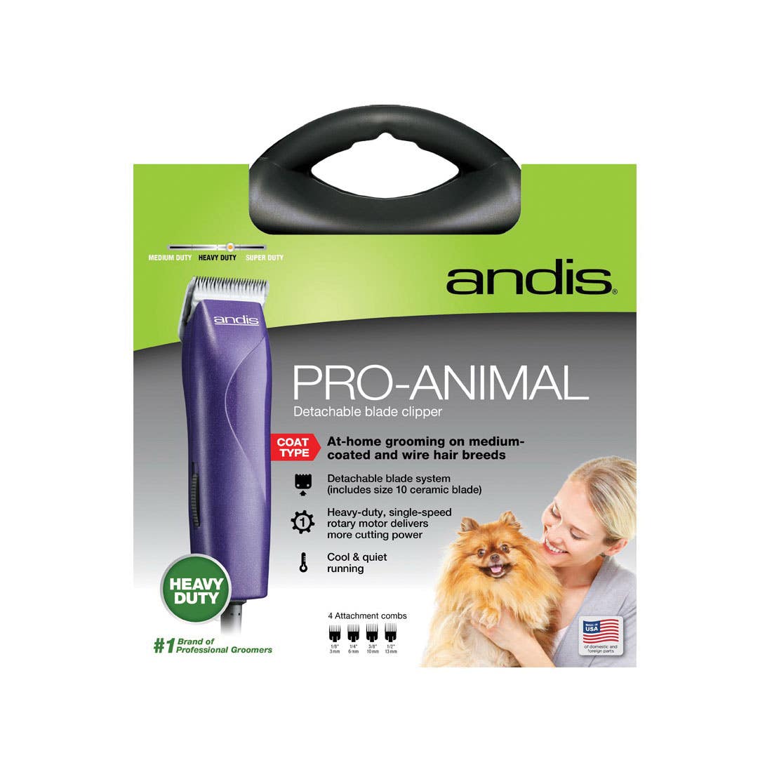 Andis Pro-Animal Detachable Blade Clipper Kit, 120 V, 60 Hz, Polymer, Purple, Dog Sleeve