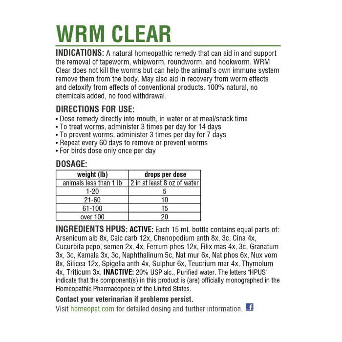 HomeoPet 14714 WRM Clear Drop, Liquid, 15 mL Bottle