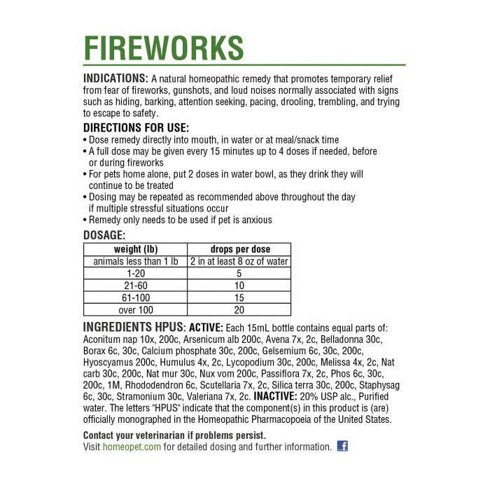 HomeoPet 14722 Fireworks Anxiety Relief, Liquid, 15 mL Bottle
