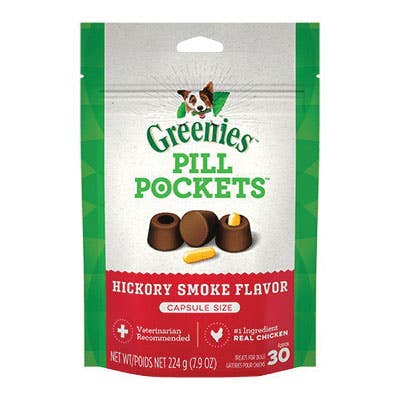 Greenies Pill Pockets 428273 Dog Treat, Hickory Smoke Flavor, 7.9 oz Bag