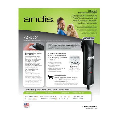 Andis Detachable Blade Clipper, 120 V, 60 Hz, Carbon Steel, Black Box
