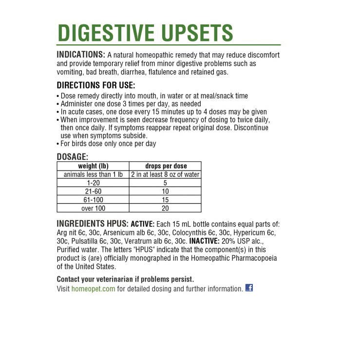HomeoPet 14724 Digestive Upsets Drop, Liquid, 15 mL Bottle