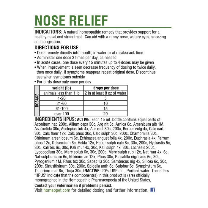 HomeoPet 14702 Nose Relief, Liquid, 15 mL Bottle