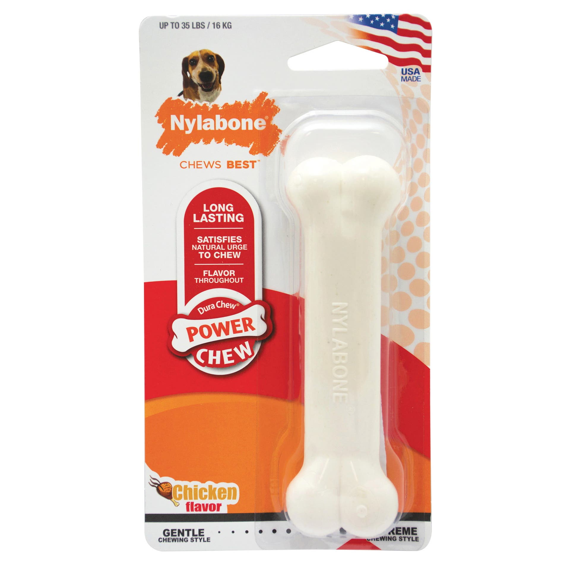 Nylabone Power Chew NCF103P Dog Toy, Wolf, Chew Toy, Chicken Bone, Nylon