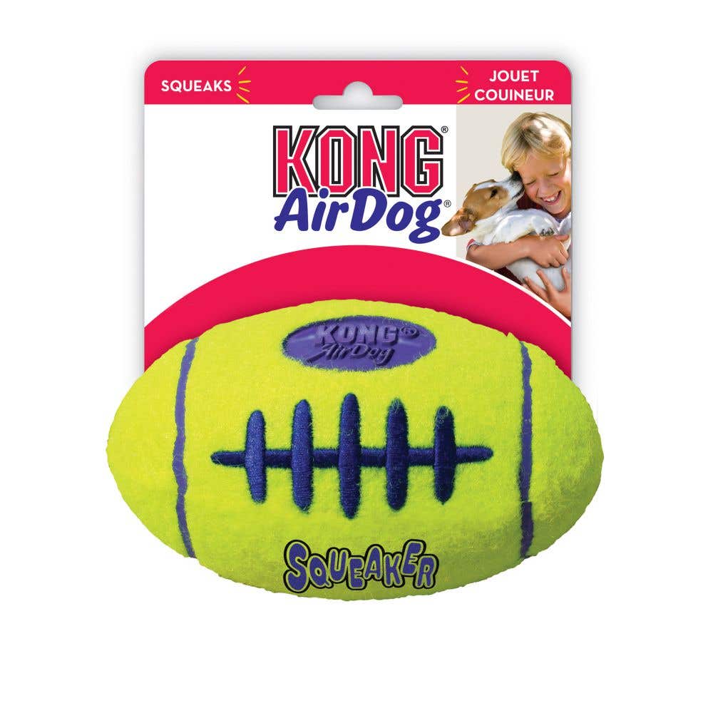 Kong AirDog Dog Toy, M, Squeaker, Football, Synthetic Felt, Yellow