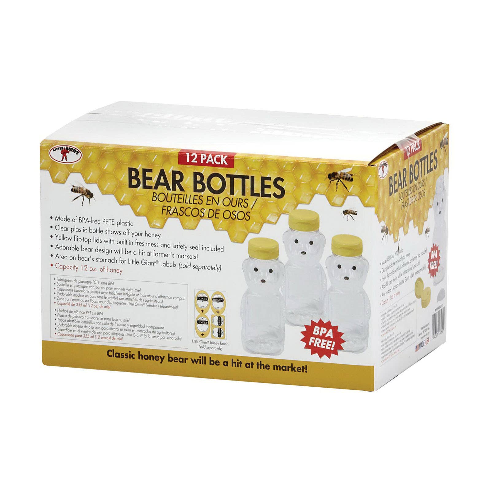Little Giant HBEAR12 Honey Bottle, PETE, Clear