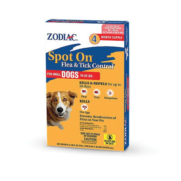 Zodiac Spot On 100504779 Flea and Tick Controller, Amber, Citrus, Liquid, Pack, 4/PK