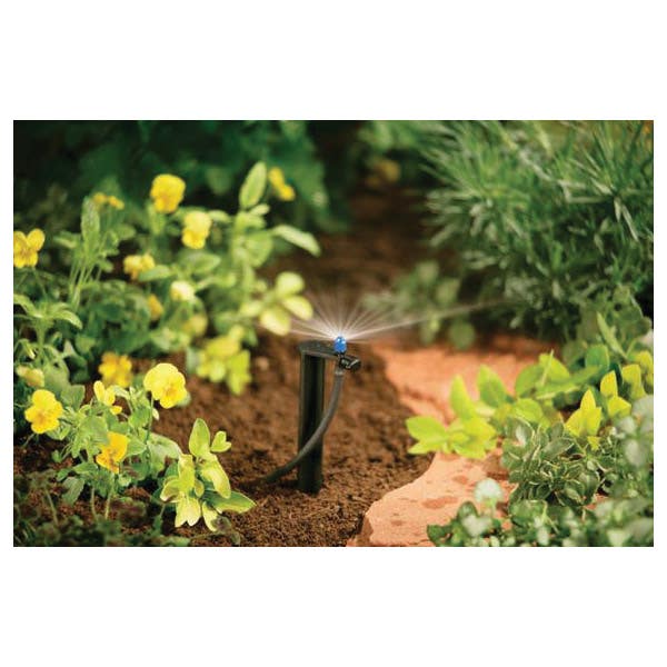Orbit Sprinkler with Stake, 1/4 in Connection, Barb, 5 to 10 ft, Half Circle, Plastic