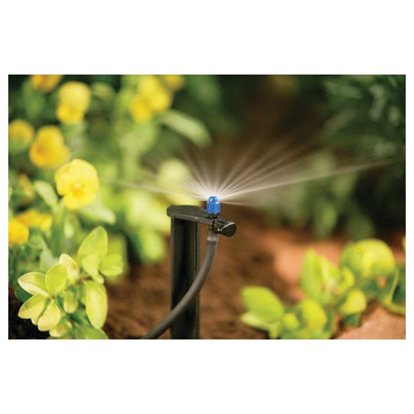 Orbit Sprinkler with Stake, 1/4 in Connection, Barb, 5 to 10 ft, Half Circle, Plastic