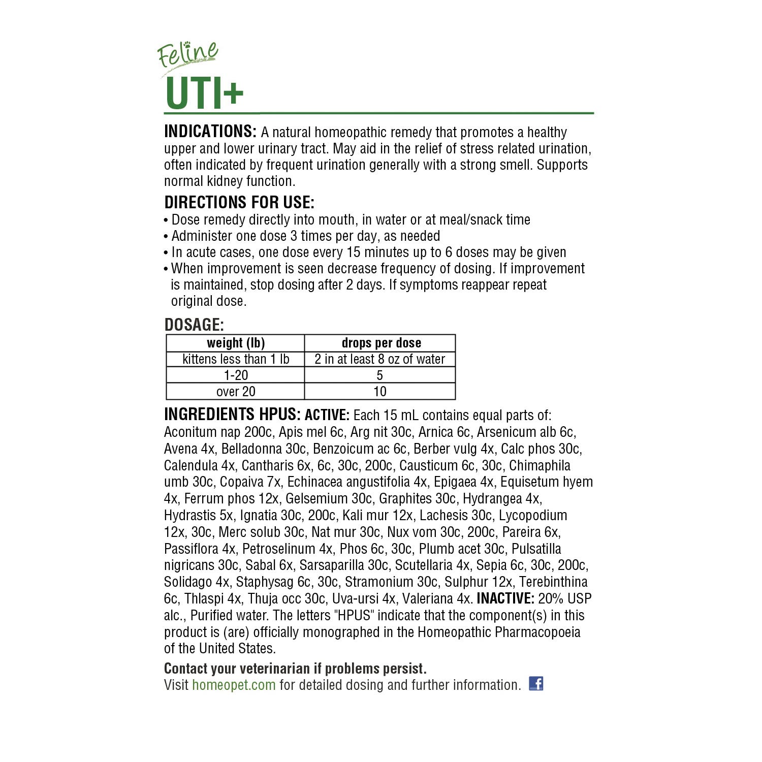 HomeoPet 14765 Urinary Tract Infection, 15 mL