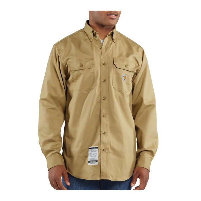 Carhartt FRS160-KHIREGSA Twill Shirt, S, Regular, Cotton/Nylon, Khaki, Button-Down Collar, Long Sleeve, Original Fit