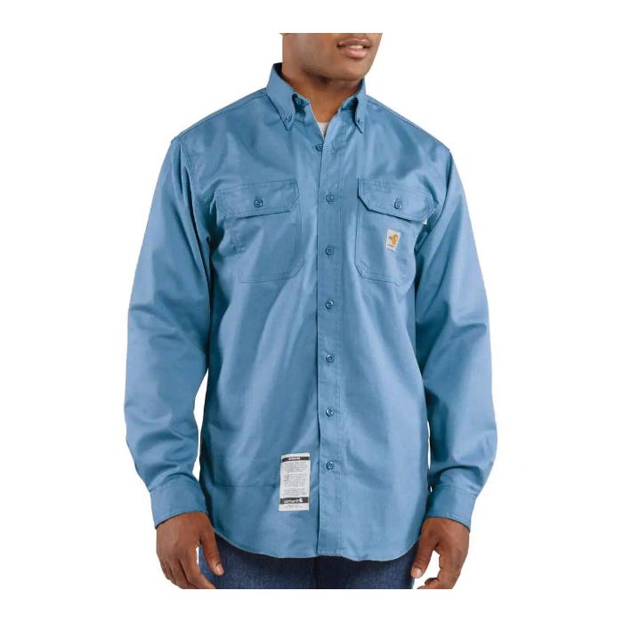 Carhartt FRS160-MBLTLLXLA Twill Shirt, XL, Tall, Cotton/Nylon, Medium Blue, Button-Down Collar, Long Sleeve